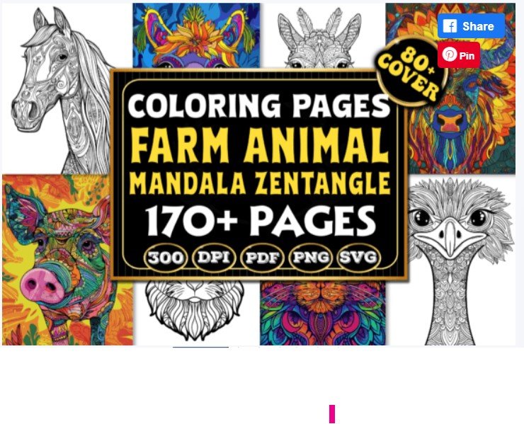 farm animal mandala zentangle coloring