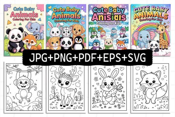 cute baby animals coloring pages kdp graphics 133797997 2 580x386